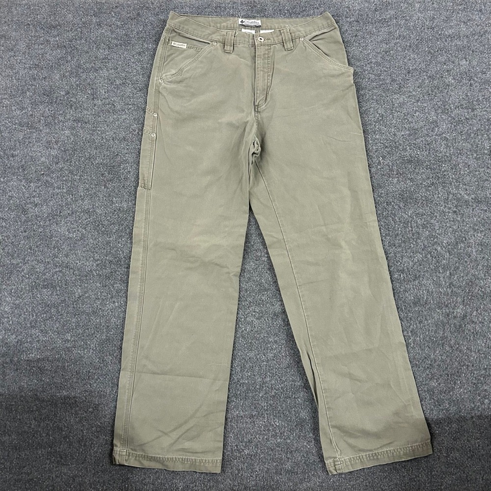 Columbia Carpenter Pants Mens Size 34 Olive Green Cotton Canvas Utility Workwear